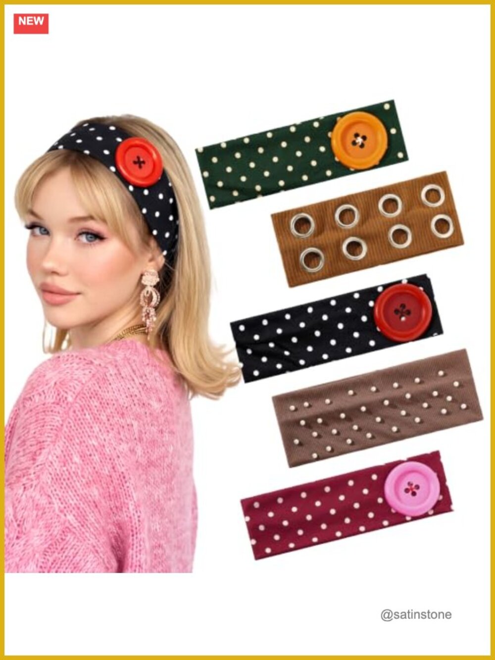 5 Pcs Polka Dot Button Headband Set Grommet Hair Band Elastic Non-Slip